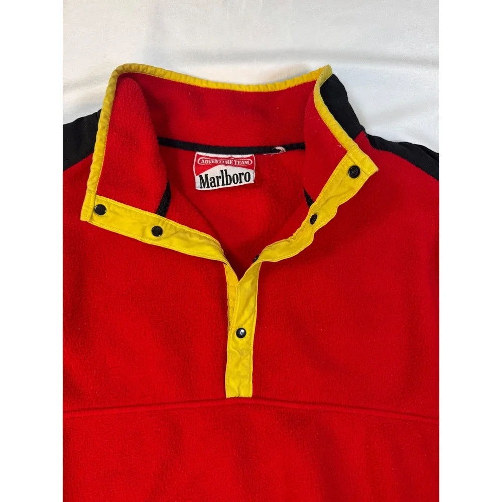 Vintage Marlboro Adventure Team Fleece Pullover Red Black Yellow Snap T 90s L - Picture 3 of 11